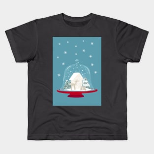 Vintage Christmas Cloche on Red Platter With Gingerbread Biscuit Scene Kids T-Shirt